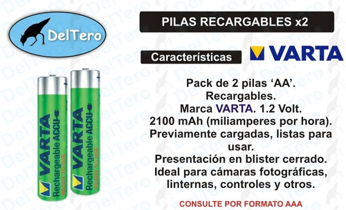 Pack X 2 Pilas Recargables Varta Aa 2100 Mah - Deltero
