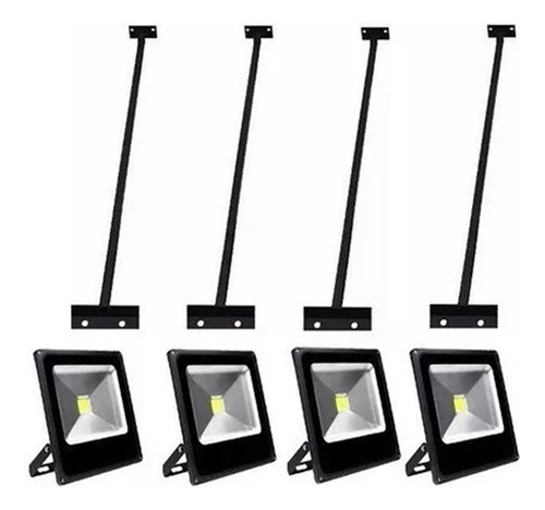 Kit 4 Suportes 60cm + 4 Refletor Led 50w Exterior Outdoor