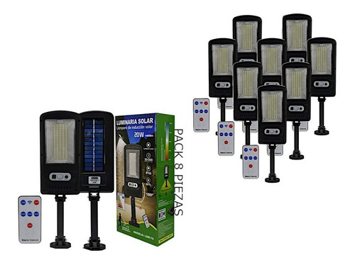 Combo De 5 Lampara Led Solar 20w Color Negro