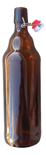 1 Botella De Vidrio Ambar + Tapón Mecánico 1000ml