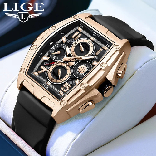 Reloj Pulsera Lige 89110 Hombre Elegante Negro Dorado