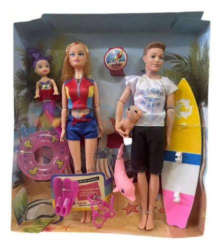 Boneca Casal Musical Mergulho Surf Com Cachorro + Acessórios