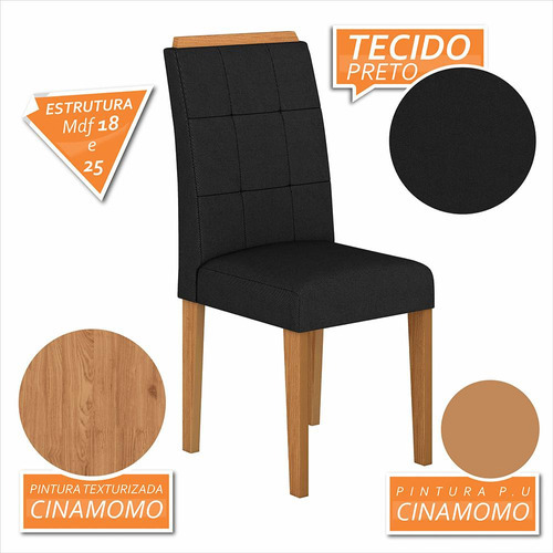 Mesa Com 6 Cadeiras 1,60 Vicenza Cin/off White/pret - M.a Cor Cinamomo/off White/preto 06