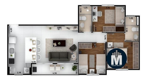 Imagem 11 de 15 de Apartamento 2 Ou 3 Dorms, Suíte, Varanda, 1 Vaga, Área Útil: 58m² E 76m² - Cmi32