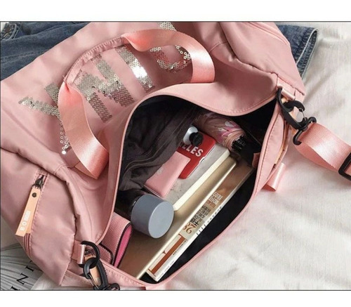 Bolsa Feminina Mala Pink Academia Fitness Transversal Casual Cor Rosa-claro Desenho do tecido Liso