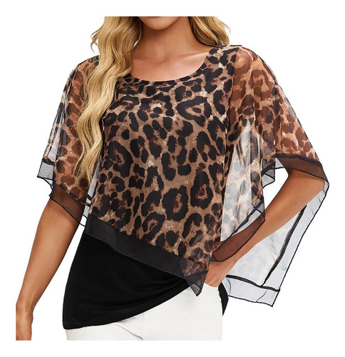 Blusa/camisa Estampada De Cuello Redondo De Malla Para Mujer