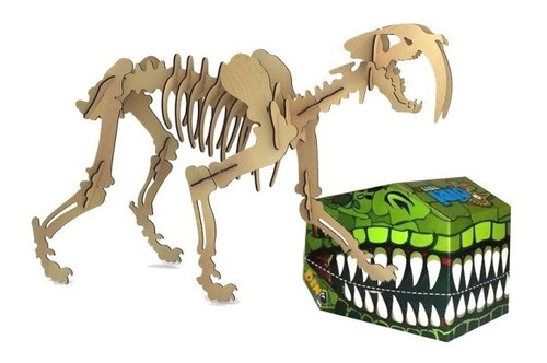 Dinosaurio Smilodon Dientes De Sable Esqueleto Madera Puzzle