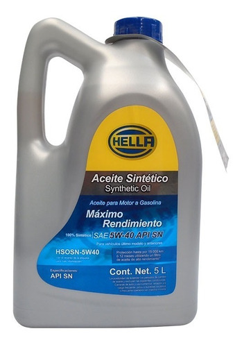 Aceite Motor 5w40 Sintetico 5 Lts Presentación Oficial Hella