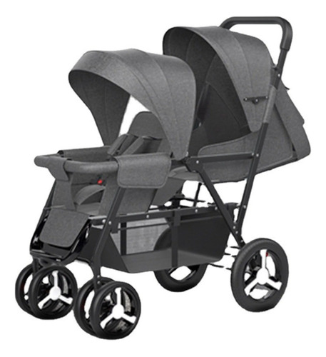 Coche Doble Para Gemelos Mellizos 2 Niños Resistente Color Negro Chasis Negro