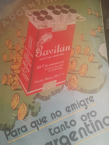 Antiguo Póster Cartel Publicidad De Cigarrillos Gavilán 