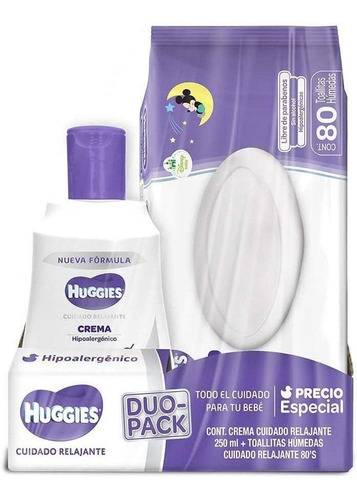 Duo Pack Huggies C R Crema 250ml Toallas Humedas 80 Pzas