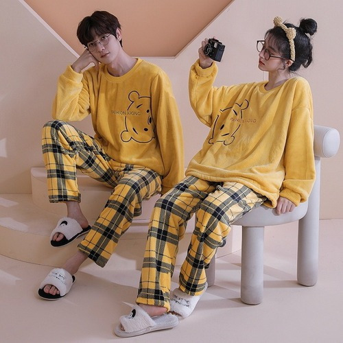 Pijama De Pareja De Franela Gruesa Y Polar De Otoño E Invier