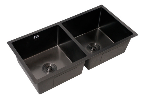 Bacha Doble De Cocina Negra Acero 304 Hausar Essenz 87x44 Negro