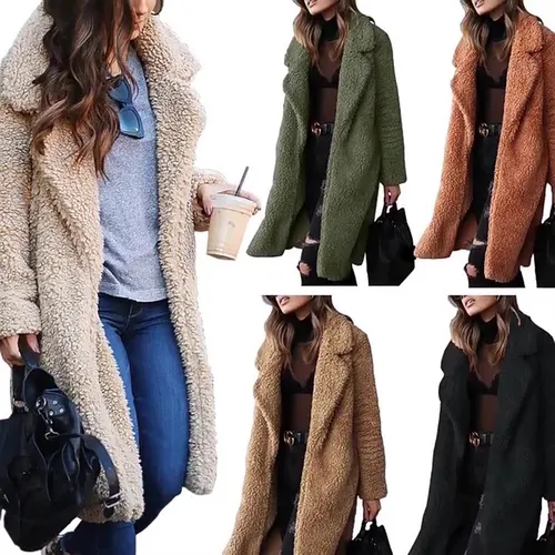 Abrigo Pare Mujer Sherpa Solapa De Larga Top Felpa Invierno