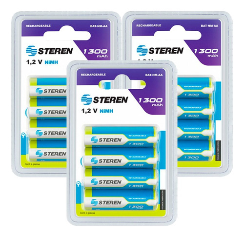 Pila Recargable 1300mah Steren Aa Cilíndrica 3 Paquetes