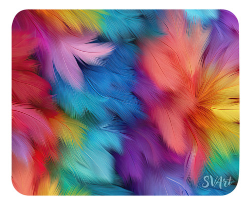 Mouse Pad Svart Diseño Con Plumas Colores Arcoiris