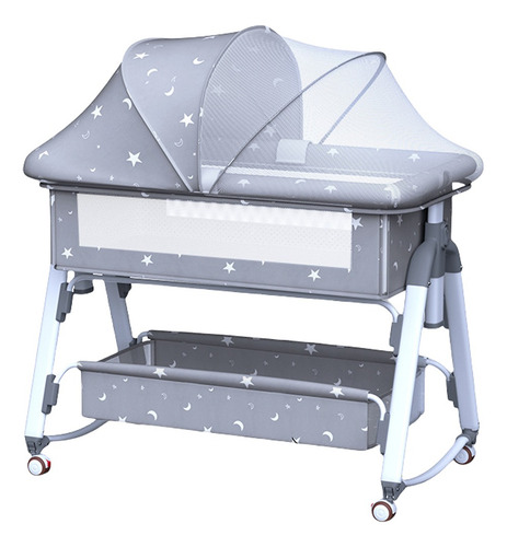 Cuna Plegable Bebe, Cama Altura Regulable Mosquitero Abatible,Colecho Cuna Multifuncional, Corral Con Colchón Mosquitera Color Light Gray