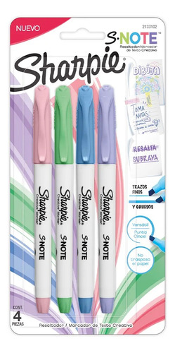 Set 4 Destacadores Sharpie S Note Pastel