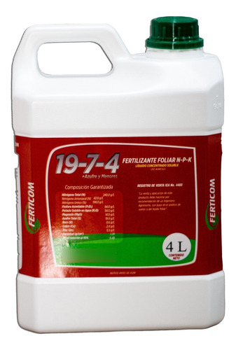 Fertilizante Líquido Foliar Ferticom 19-7-4 X4 Litros