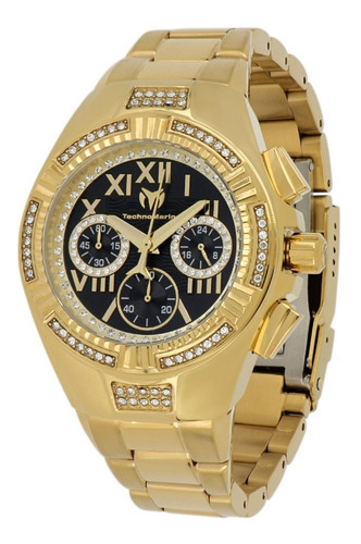 Reloj pulsera Technomarine Cruise TM-121082, quartz, para mujer, con correa de acero inoxidable color oro, dial negro, bisel color negro