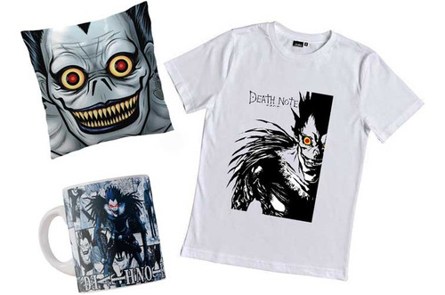 Combo Remera Death Note Ryuk Shinigami Con Taza Y Almohada