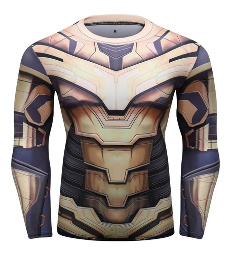 Camisa Thanos Vingadores Guerra Infinita Compressão Masculina Camiseta Closplay Rashguard Slimfit Manga Longa