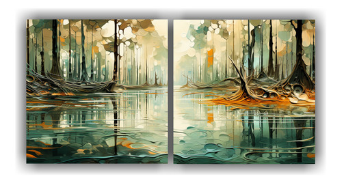 100x50cm Cuadros Conceptuales De Bosque Sereno Con Estanque