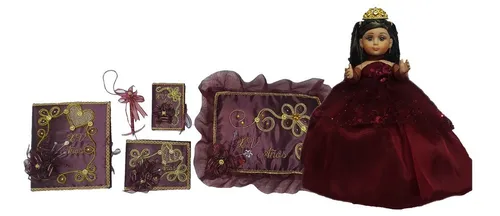 Set Para Festividad 15 A os Color Vino Con Mu eca