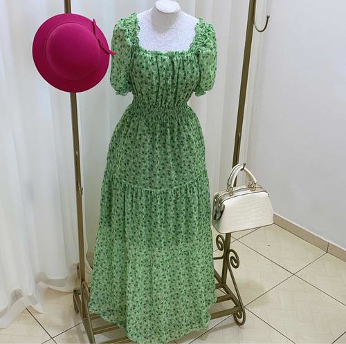 Imagem 5 de 8 de Vestido Longo Ombro A Ombro Ciganinha Manga Princesa Verde