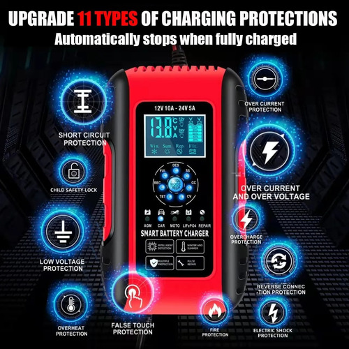 Cargador De Bateria Inteligente Carro Moto 12v 10a / 24v 5a