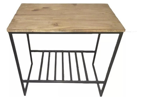 Mesa Auxiliar Parrilla Hierro Madera Estilo Industrial