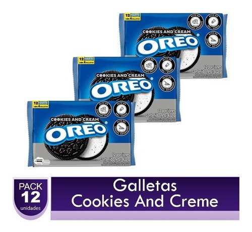 Galletas Oreo Cookies And Cream 3 Paquetes X12 Unidades