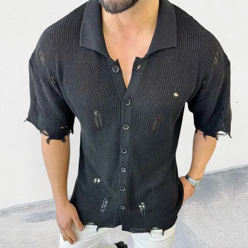 Camisas De Punto Para Hombre, Blusas De Punto De Manga Corta