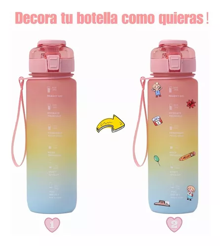 Botella De Agua Deportiva De 1 Litro Transparente Con Popote y Marcador De  Tiempo Motivacional