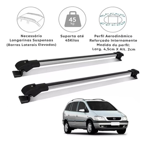 Travessa Rack Bagageiro Zafira Slim Aluminio Prata