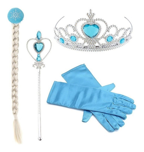  Accesorios Princesas  Rapunzel , Elsa / Corona, Guantes, Cetro, Trenza