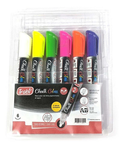 Imagen 1 de 5 de Marcador Trabi Tinta Pigmentada Para Vidrio Chalk Glass X6
