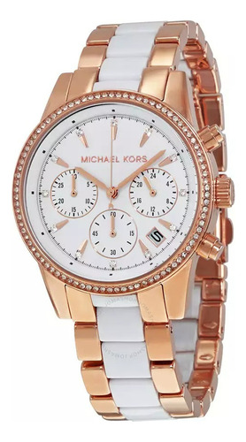 Relógio Michael Kors Mk6423 Bradshaw Com Branco Original Cor da correia Rosé/Branco Cor do bisel Rose