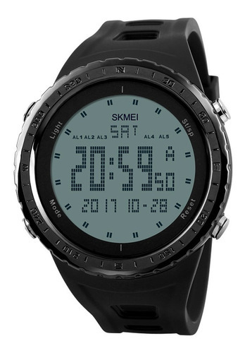 Reloj Hombre Skmei 1246 Sumergible Digital Alarma Cronometro Color De La Malla Negro Color Del Bisel Negro Color Del Fondo Negro