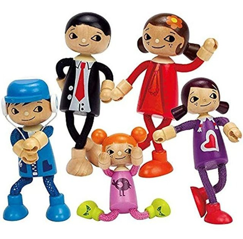 Hape Modern Family Of 5 - Juego De Muñecas Flexibles De Mad