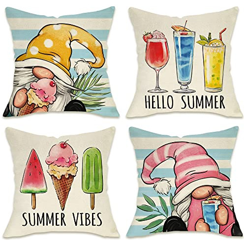 Cojines Decorativos Gnomos Verano 18 X 18 Juego 4, Hela...