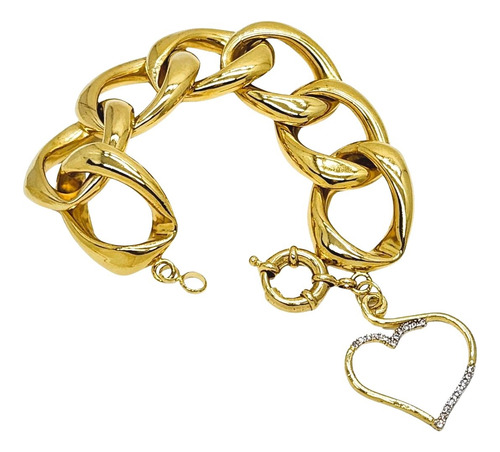 Pulseira Feminina Com Pingente Coração Banhada A Ouro 4621b