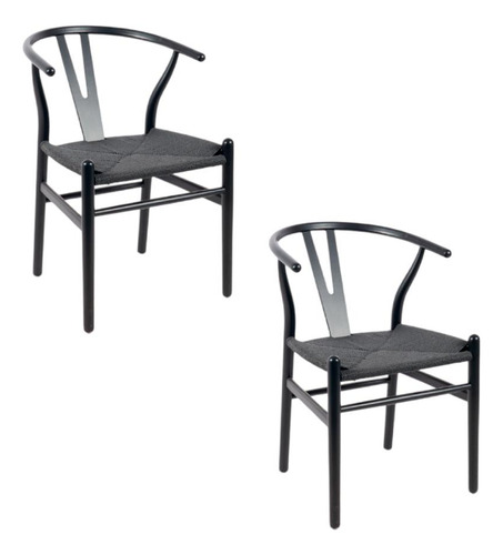 Pack 2 Sillas Wishbone Rattan - Negra Con Hilo Negro