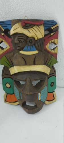 Chac Mool Máscara Madera Tallada Colgar Guerrero Maya 20 Cm