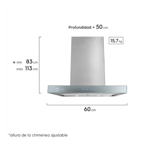 Imagen 4 de 10 de Campana De Pared Electrolux 60ct 60 Cm Acero Inoxidable Lh