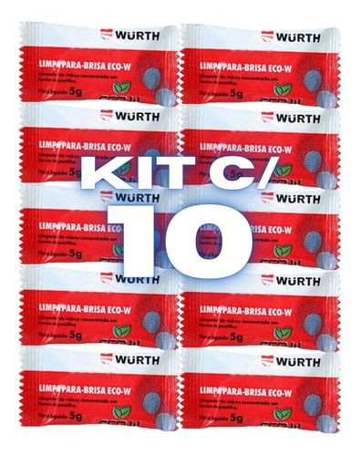 Kit Com 10 Pastilha P/ Limpar Vidro Parabrisa De Carro Wurth