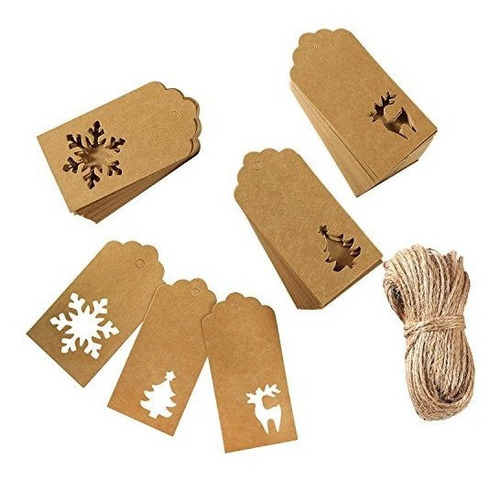 Etiquetas De Papel Kraft Navideñas Color Marron 150 Piezas