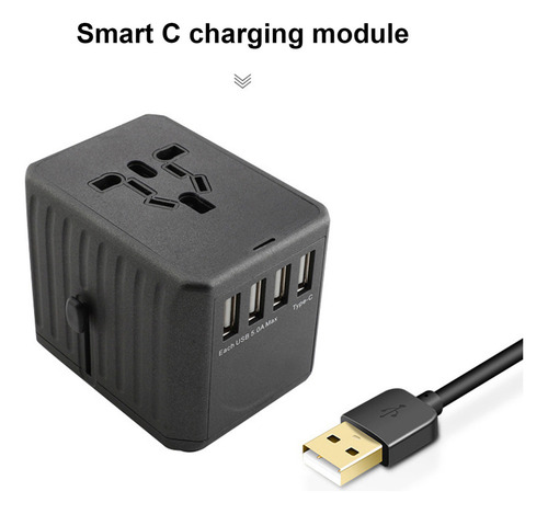 Adaptador De Viagem Universal 100-250v Com 4 Portas Usb Para