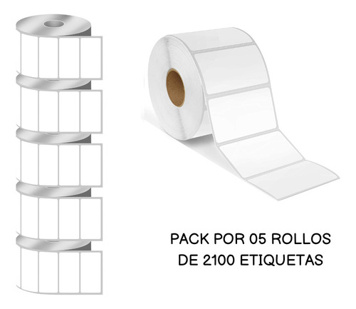 Rollo 2100 Etiqueta Autoadhesiva 57x32 Mm. Pack Por 5 Rollos