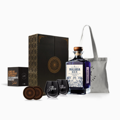 Gin Malaria 750ml 2 Vasos Negros Grabados Estuche Box